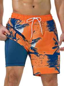 Custom Sublimated <b>Mens</b> Swim Trunks Quick Dry Swimming <b>Shorts</b> with <b>Compression</b> Liner and Zipper Pockets - Product Image 3