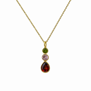 Collar con colgante de granate, cuarzo rosa y peridoto, con múltiples piedras en forma de pera y corte redondo, hecho a mano, estilo bohemio, ideal para regalo. - Product Image 3