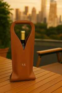 Porte-vin en cuir véritable avec logo personnalisé, sac de transport pour une seule bouteille, fabrication artisanale, boîte cadeau de luxe, OEM LEB-0058B - Product Image 3