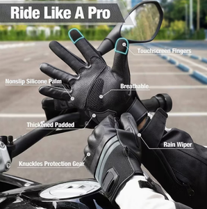 Guantes de Motociclismo de Cuero Genuino Negro, Antideslizantes, Resistentes a Impactos, para Carreras - Product Image 3