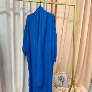 Robe de soirée droite longue en crêpe uni, manches longues, taille naturelle, ornée de cristaux, service OEM, pour adultes – Collection été - Product Image 2