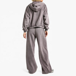 High Waist Joggers Zipper Oversized Acid Wash Tracksuit For Women New Style 2 <b>PC</b> <b>Set</b> Women Urban Acid Wash Tracksuit - Product Image 5