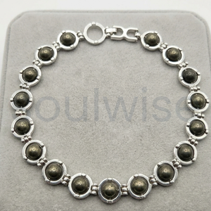 Divine Solutions Pyrite <b>Beads</b> <b>Bracelet</b> with Sterling Silver Chain Unisex Peace Design Gift for Hindus - Product Image 6