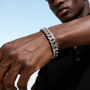 Bracelet de poignet à maillons plaqué or et argent lourd avec motif laser, diamant, accessoire de mode urbaine haut de gamme, cadeau unisexe - Product Image 3