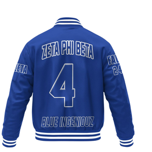 แจ็คเก็ตวาร์ซิตี้ ปักตราสัญลักษณ์ Zeta Phi Beta ตัวอักษร ZPB แบบเย็บติด  ผ้าขนสัตว์ด้านล่าง  แบบลำลอง  ขอบยางยืด  บุผ้าควิลท์  แจ็คเก็ต Divine Nine - Product Image 3