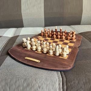 Brown Leather Roll-Up <b>Chess</b> <b>Set</b> With Elegant Storage Case Portable Strategy Game Board And Modern <b>Wooden</b> Pieces For Travel Play - Product Image 5
