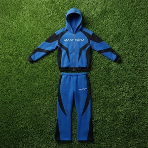 Mens Blue <b>Black</b> Color Block Tracksuit Set <b>Zip</b> Up <b>Hoodie</b> Jacket Flared Pants Custom Streetwear Sportswear - Product Image 5