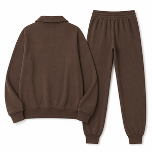 Y2K Women's Brown Tracksuit Set Quarter <b>Zip</b> Pullover <b>Jogger</b> Pants Ribbed Texture Casual Loungewear OEM Wholesale Custom Logo - Product Image 4