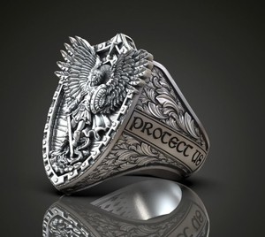 Anillo de Plata de Ley 925 de Diseño Premium con San Miguel, Escudo Gótico, Joyería de Moda Unisex - Product Image 4