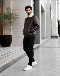 Chaqueta Bomber de Cuero PU Marrón para Hombre con Cuello de Piel Sintética, Cierre de Cremallera, Resistente al Viento, Estilo Motociclista para Invierno - Product Image 5