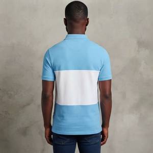 Men's Blue White Color Block Polo <b>Shirt</b> Short Sleeve Casual Cotton Pique Printed Logo Front - Product Image 6