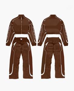Survêtement d'hiver sur mesure pour femme, respirant, léger, en coton uni avec dentelle, coupe-vent, sweat à capuche zippé et pantalon oversize, style streetwear - Product Image 5