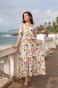 Kurtis midi de rayón con estampado floral verde para mujer, vestido informal holgado de verano, estilo indio pakistaní, ropa de fiesta, kurtis con estampado floral. - Product Image 5