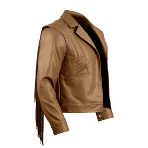Chaqueta de Invierno para Hombre, de Cuero Vacuno Genuino, Corte Ajustado, Impermeable, Transpirable, con Bolsillos Delanteros con Flecos y Cierre de Cremallera Original - Product Image 2