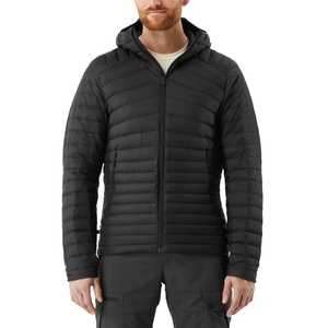 Men's Hooded Puffer <b>Jacket</b> Solid Black Windproof Zipper Closure Casual Winter Outerwear <b>Slim</b> <b>Fit</b> Polyester Fiber Filling - Product Image 1