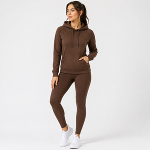 Sweat-shirt à capuche marron pour femme, couleur unie, manches longues, pull tricoté avec poches, vêtements décontractés pour l'automne - Product Image 5