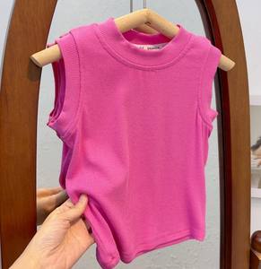 T-shirt décontracté sans manches en coton pour filles, été, noir, blanc, rose, à porter en extérieur - Product Image 1