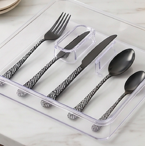 Ensemble de couverts modernes noirs mats avec design de poignée géométrique, compatibles lave-vaisselle, pour utilisation en vaisselle de mariage - Product Image 4