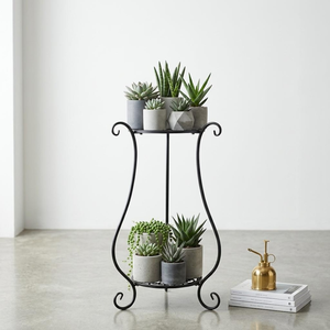 Support à plantes en métal noir à 2 niveaux, porte-pot de fleurs, étagère, intérieur, extérieur, jardin, balcon, patio, décoration de la maison, présentoir - Product Image 1