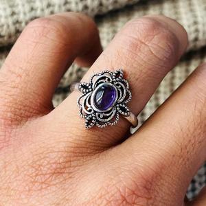 Boho Amethyst Ethnic Brass <b>Ring</b> Silver Plated Flower Womens <b>Statement</b> <b>Ring</b> Vintage Wholesale <b>Ring</b> - Product Image 6