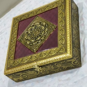 Gold-Plated Decorative Dry Fruit Box <b>Set</b> with Four Matching Glass Jars Elegant Handcrafted Royal Meenakari Work Gift Box - Product Image 1