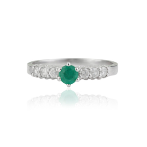 Wholesale Price Sterling 925 <b>Silver</b> Natural Round <b>Emerald</b> & Diamond Minimalist Fine <b>Ring</b> Bridal Jewelry - Product Image 3