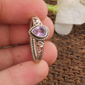 Bague en argent sterling 925 avec améthyste naturelle ronde taille brillant sertie clos, pierre précieuse violette, bijoux authentiques en gros pour femmes - Product Image 3