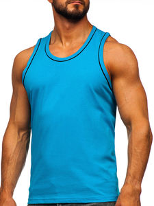 Débardeur décontracté pour homme en tricot bleu uni à col rond, sans manches, pour l'été, vêtements de fitness - Product Image 4