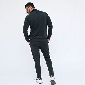Survêtement vert foncé pour homme, fermeture éclair intégrale, couleur unie, vêtement décontracté avec poches latérales, style automne - Product Image 3