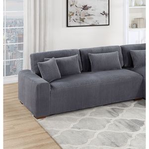 Divano Sezionale Moderno a 2 Pezzi XL in Tessuto Corduroy Felpato Grigio Scuro per Soggiorno - Divano LAF con Chaise Longue RAF - Product Image 3