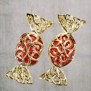 Décoration de Noël et du Nouvel An, cuivre plaqué or brillant, cuivre rouge, champagne, mauve, paillettes acryliques, filigrane 2D, ornement de bonbons - Product Image 2