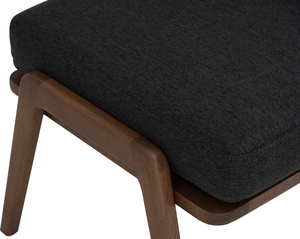 Modern Walnut Ottoman <b>Stool</b> with Dark Gray Upholstery Solid <b>Wood</b> Tapered Legs for Bedroom & Lounge Seating - Product Image 2