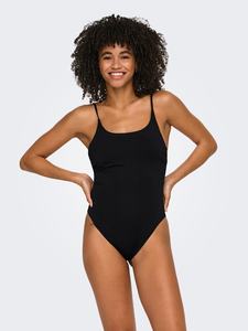Maillot de bain une pièce noir pour femmes, col carré, coupe haute, en Spandex et Nylon extensible, coupe régulière, couleur unie - Product Image 2