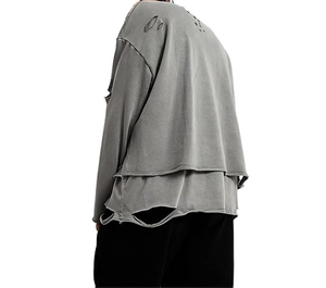Men's Ripped Knitted <b>Pullover</b> <b>Sweater</b> Solid Color Long Sleeve Crew Neck Winter Wear Slight Stretch Polyester/Cotton - Product Image 4