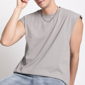 Camiseta de Punto sin Mangas con Cuello Redondo para Hombre, Color Gris Sólido, Corte Casual, Largo Regular, Diseño Liso - Product Image 5