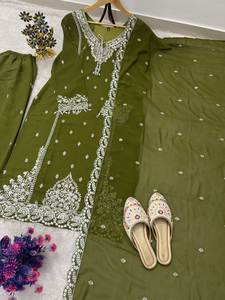 Conjunto de Salwar Kameez de Diseño con Bordado de Lentejuelas, en Tela de Georgette de Algodón Pesado, con Top Reversible para Fiesta y Pantalón Plazzo Dupatta, Estilo Casual - Product Image 2