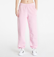 Pantalon polaire rose pour femme, taille mi-élastique, coupe droite, longueur cheville, décontracté, uni, avec logo brodé sur la jambe droite, hiver