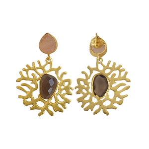 Pendientes Colgantes de Cuarzo Ahumado y Cuarzo Rosa, Forma de Flor, Piedras Naturales, Hechos a Mano, Joyería de Moda, Latón - Product Image 3