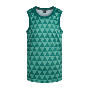 Camiseta de baloncesto personalizada para hombre, sin mangas, cuello redondo, estampado triangular, malla antibacteriana, transpirable, ropa deportiva. - Product Image 1