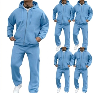 Conjunto Deportivo para Hombre, Color Azul Claro, con Capucha, Cierre Completo, Estilo Casual para Otoño, Corte Regular, con Bolsillos Laterales, 100% Algodón - Product Image 1