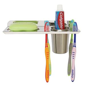 Porte-savon en acier inoxydable avec support pour gobelet et porte-brosse à dents, support mural pour savon de salle de bain, organisateur d'accessoires de salle de bain - Product Image 1