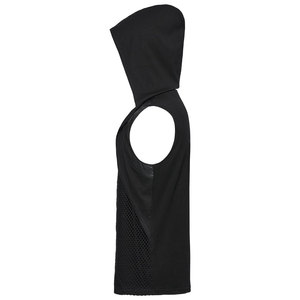 Gilet pour homme noir gothique punk à capuche, style décadent, en maille tricotée, coupe ajustée, avec empiècements en similicuir - Product Image 2