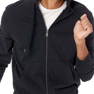 Sudadera con capucha de algodón extragrande con logotipo personalizado, sin cordón, con doble cremallera, lisa, sin estampado, color negro - Product Image 3