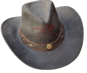 Chapeau de cowboy en cuir gris vieilli, style ranch western, avec bande cloutée, large bord, pour homme, idéal pour le rodéo et les activités de plein air - Product Image 2