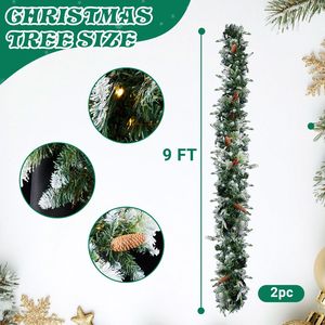 Confezione da 2 Ghirlande Natalizie Pre-Illuminata Effetto Neve 2,7m, 200 Luci Calde, 440 Punte, Rosse, Stile Moderno per Interni, Ghirlanda Artificiale - Product Image 2