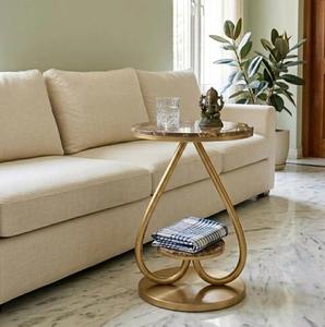 Modern Heart Shape <b>Round</b> <b>Console</b> <b>Table</b> with Marble Top and Brass Pedestal Base for Living Room Furniture - Product Image 1