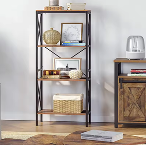 Étagère industrielle à 5 niveaux en bois rustique et métal noir, meuble de rangement et de présentation pour salon, bureau, décoration intérieure - Product Image 1