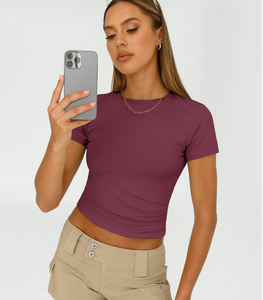 T-shirt en coton pour femmes, décontracté, doux, respirant, manches courtes, mode estivale, haut uni en coton, logo personnalisé - Product Image 3