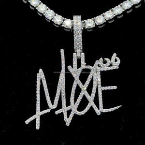 Hip Hop Iced Out Personal Pendant Custom Name Diamond Letter Pendant Necklace Brush Font New Style Custom Name Pendant Necklace - Product Image 2
