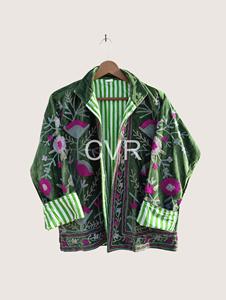 Chaqueta floral bordada con cuello mandarín verde para mujer de talla grande, ropa de abrigo de estilo chino de manga larga, ropa de otoño - Product Image 3